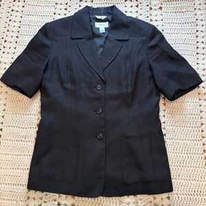 Talbots Vintage Black Short-Sleeve Irish Linen Blazer Jacket Size 4